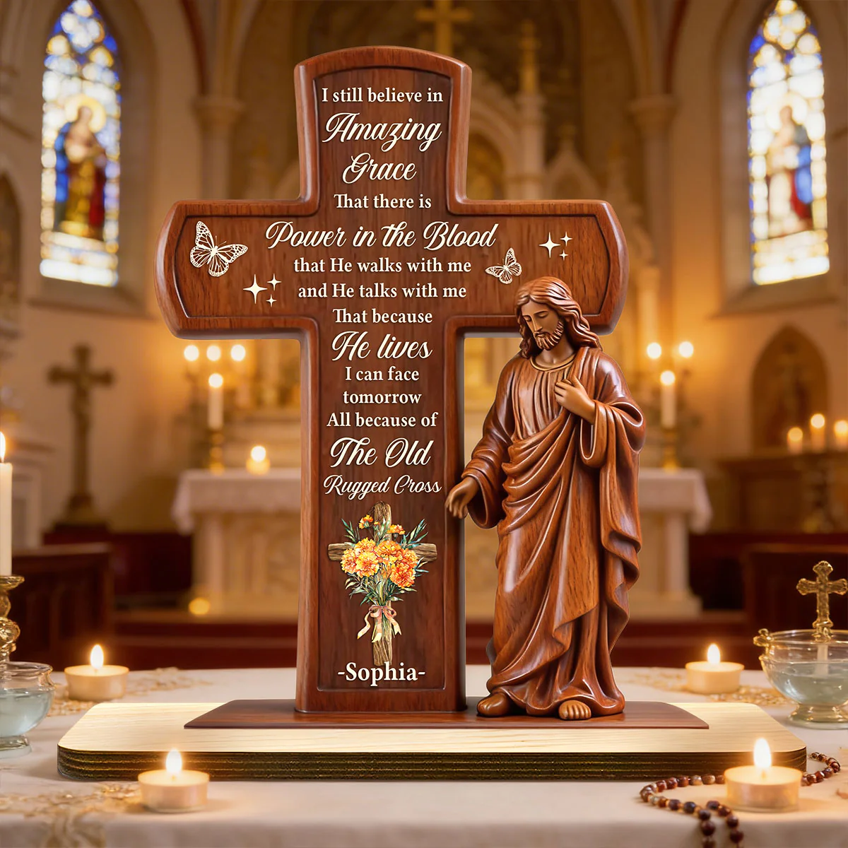 Amazing Grace - Personalized Shaped Wooden Plaque - Christian Gift BA01