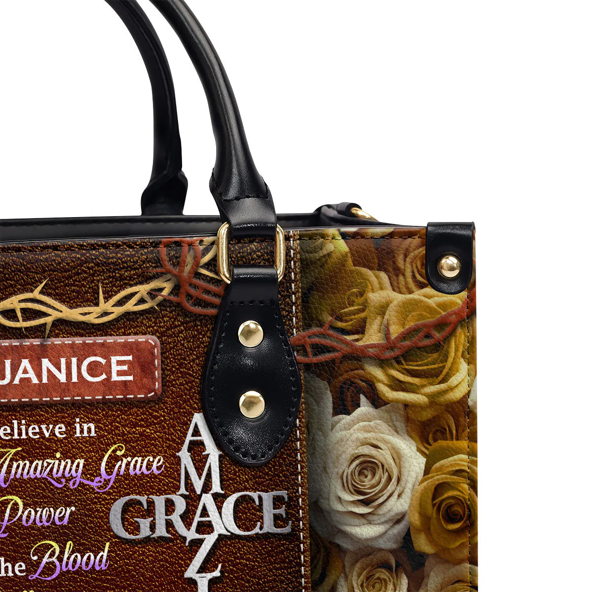 Amazing Grace Purple Roses Bible Verse - Personalized Leather Handbag - Christian Gift For Women  | HD95 - Image 6