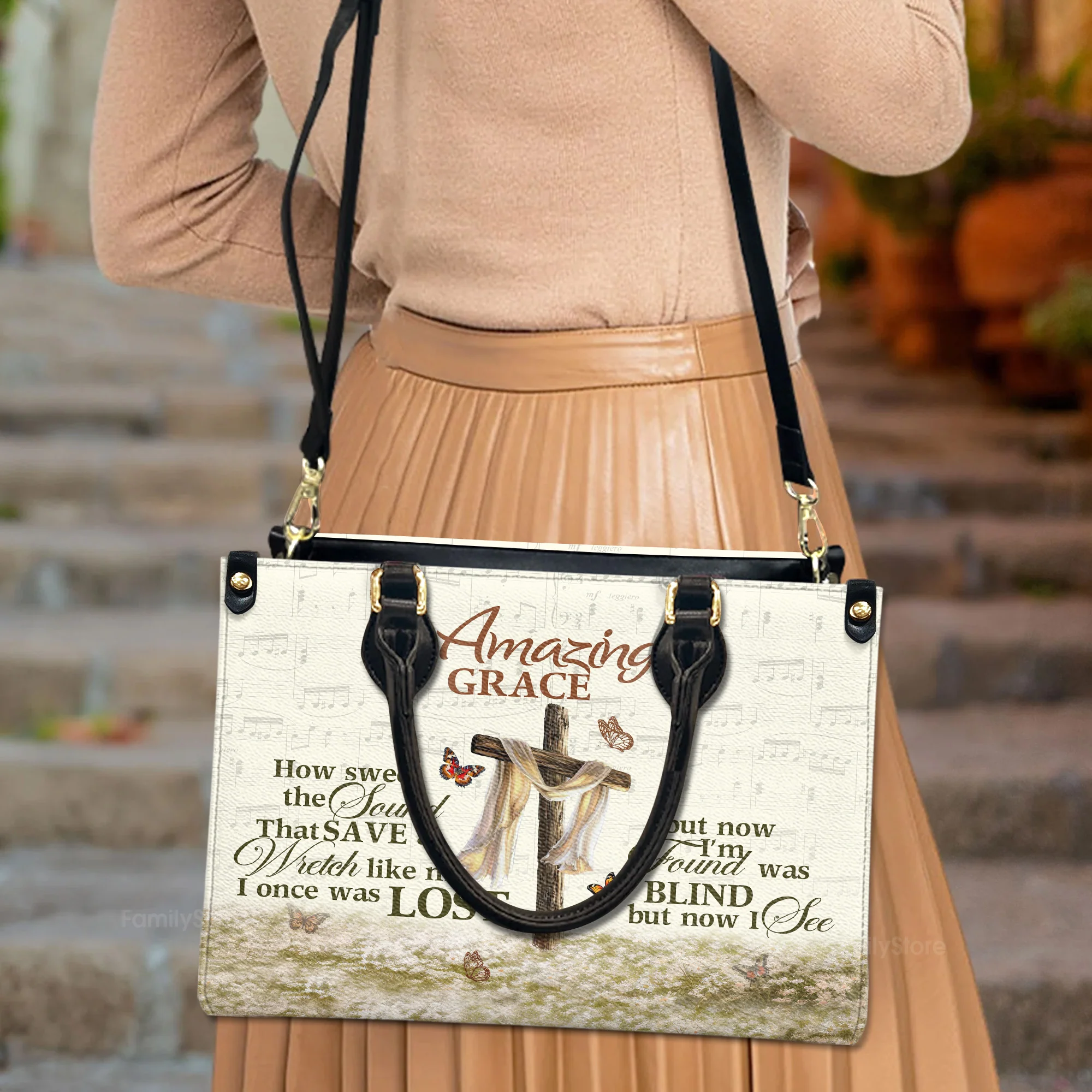 Amazing Grace - Thoughtful Gift For Christians - Personalized Leather Handbag With Handle - AT4080946 - Image 3