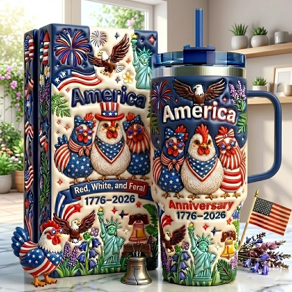 America 250th Anniversary Cute Patriotic Chicken - Personalized Tumbler - Gift For Patriots - Image 2