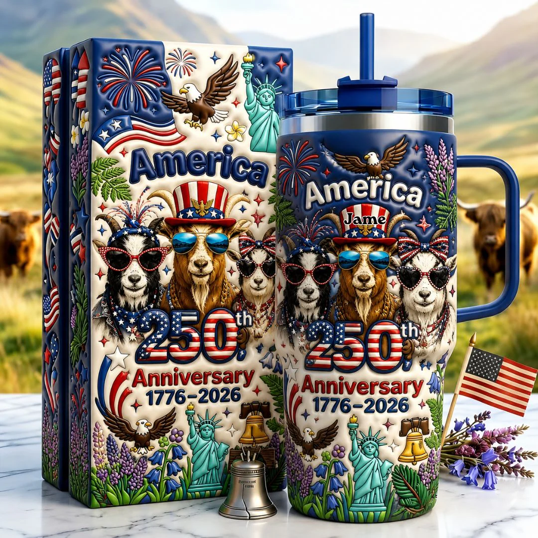America 250th Anniversary Cute Patriotic Goat - Personalized Tumbler - Gift For Patriots