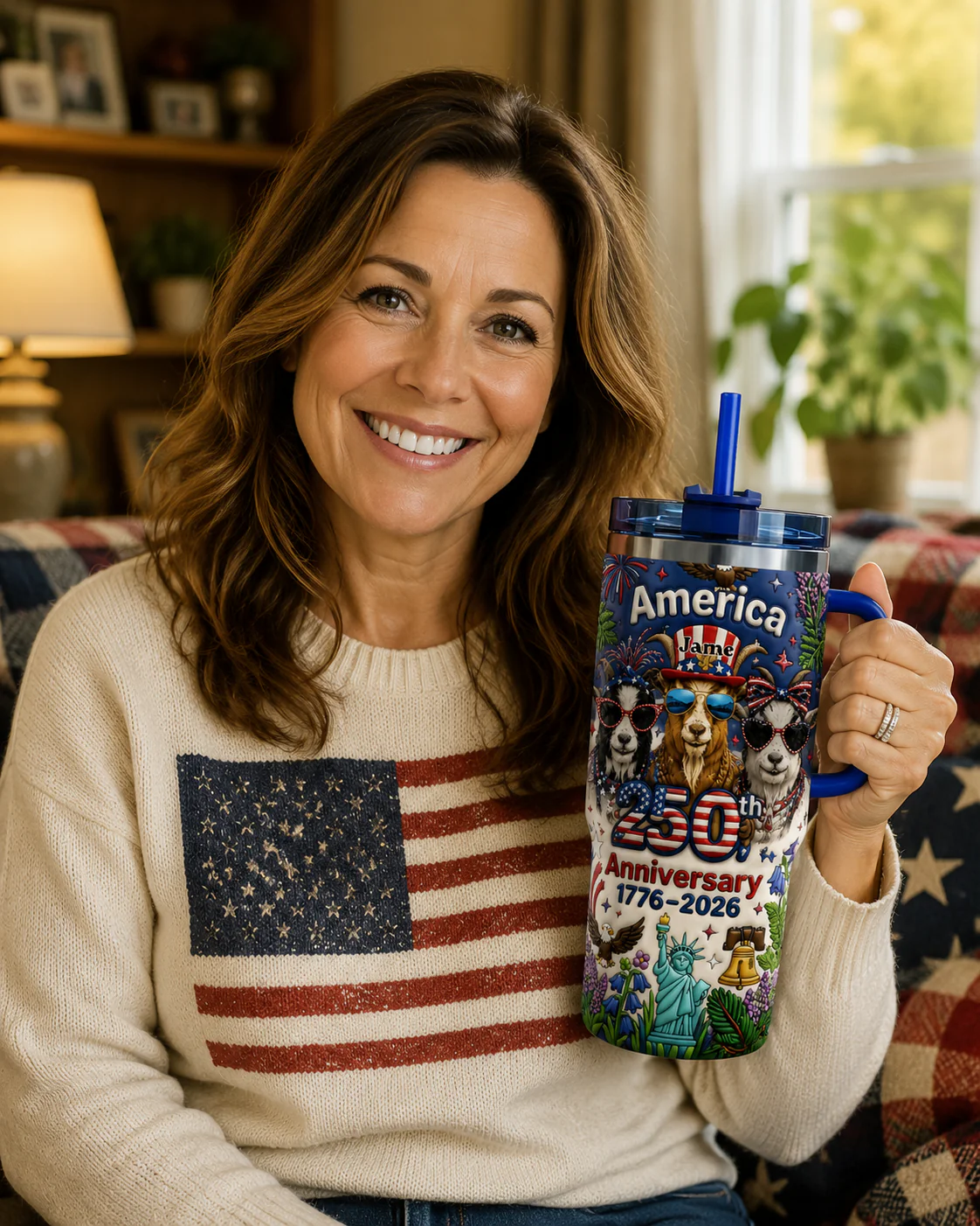 America 250th Anniversary Cute Patriotic Goat - Personalized Tumbler - Gift For Patriots - Image 4