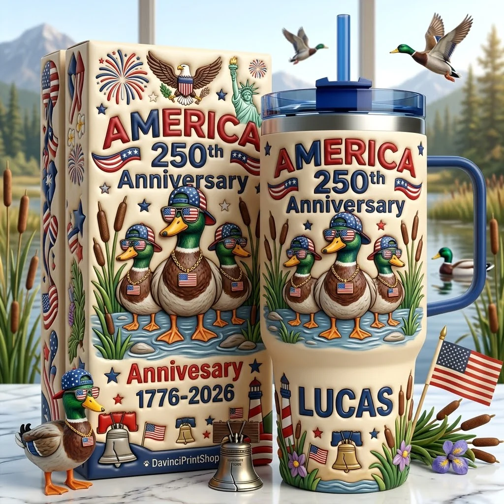 America 250th Anniversary Cute Patriotic Mallard Duck Boy - Personalized Tumbler - Gift For Patriots