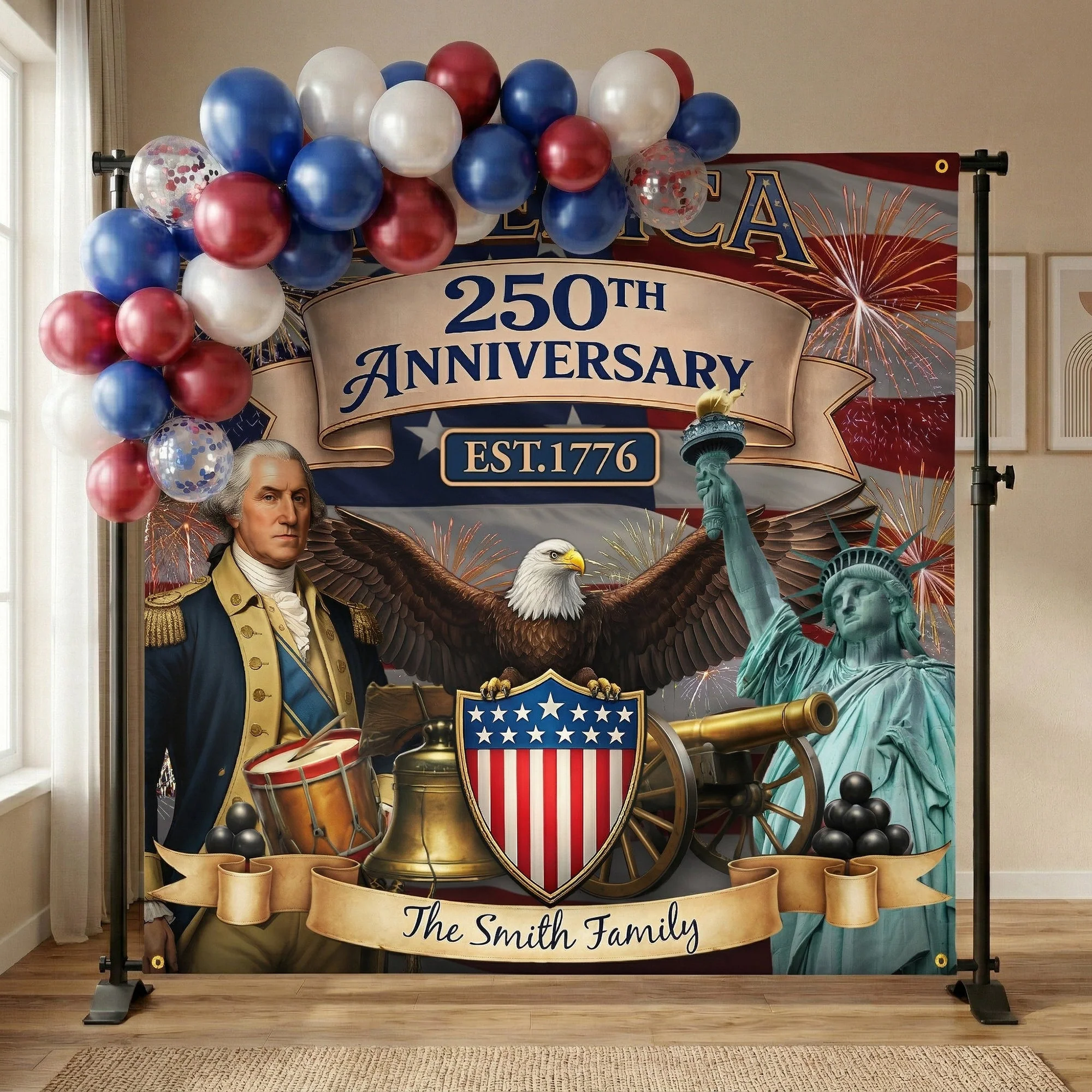 America 250th Anniversary Patriotic Eagle - Personalized Backdrop Banner - Gift For Patriotic Family - Image 2