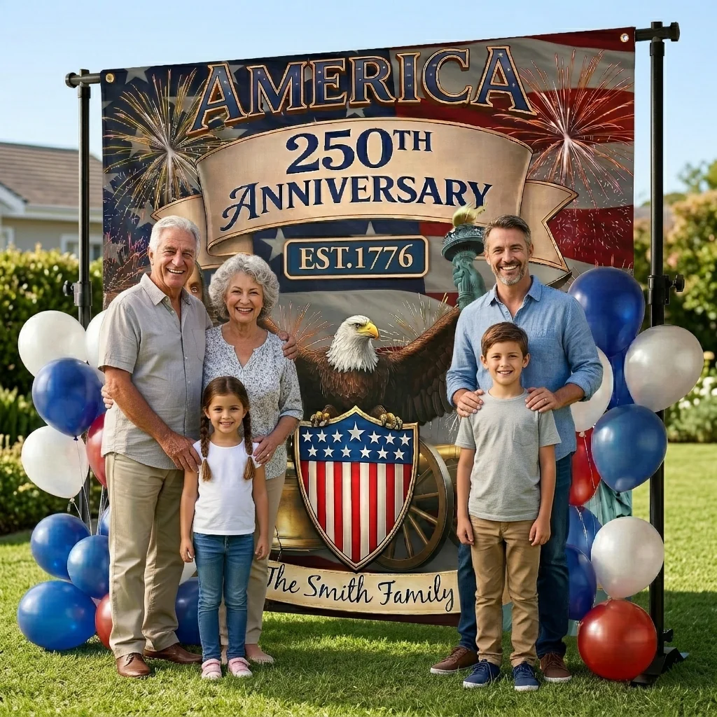 America 250th Anniversary Patriotic Eagle - Personalized Backdrop Banner - Gift For Patriotic Family - Image 4