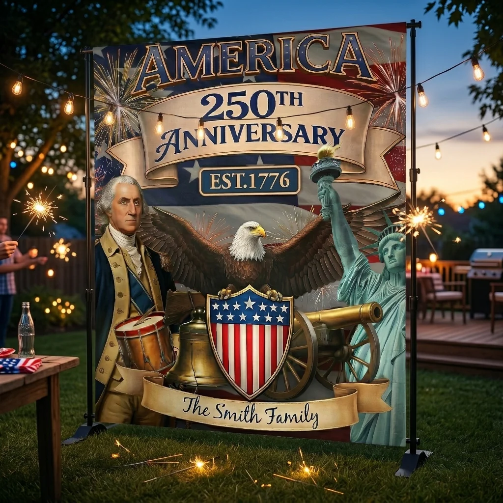 America 250th Anniversary Patriotic Eagle - Personalized Backdrop Banner - Gift For Patriotic Family - Image 6