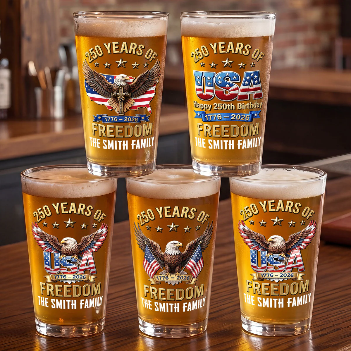 America 250th Anniversary -  Personalized Beer Glass - Gift For Patriots