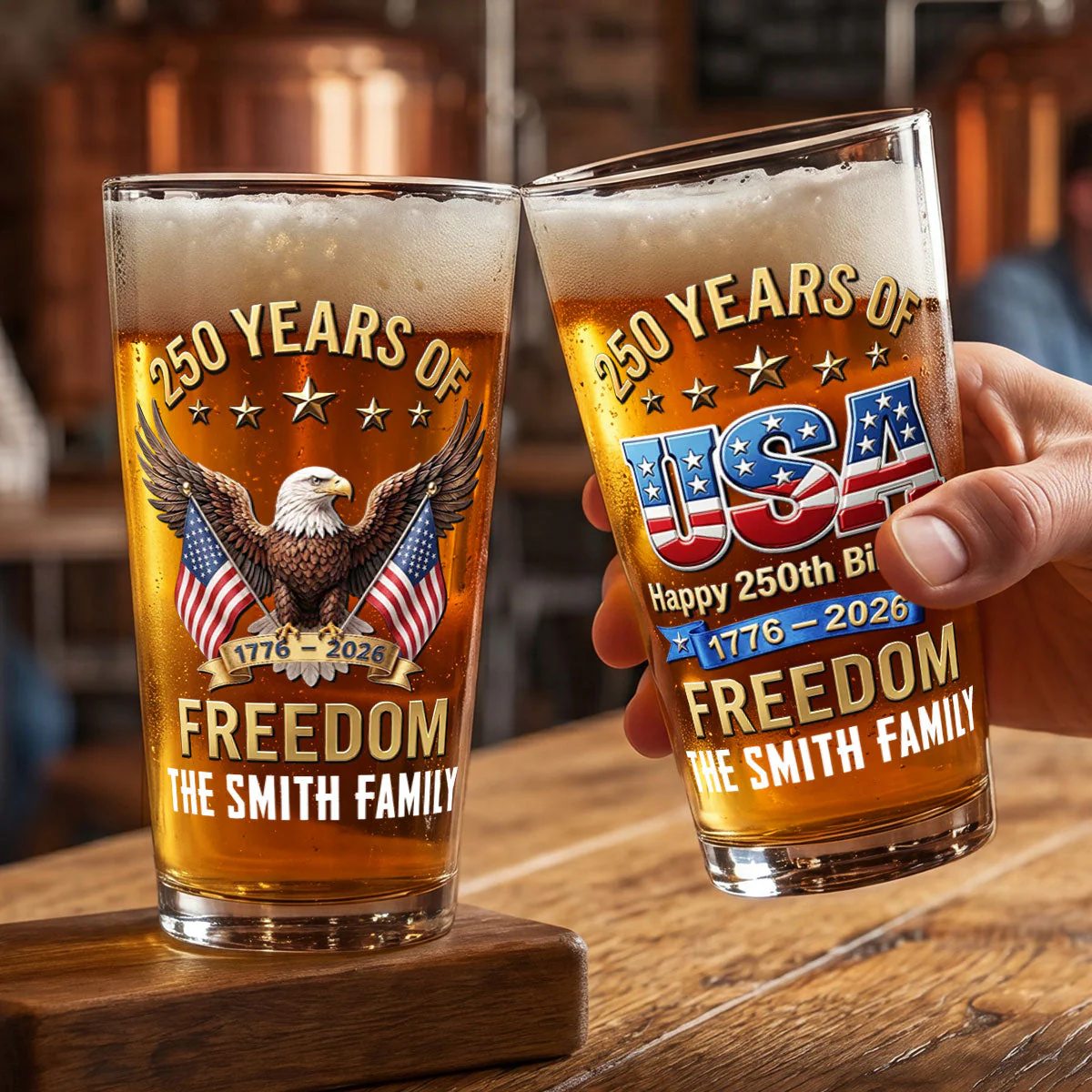 America 250th Anniversary -  Personalized Beer Glass - Gift For Patriots - Image 3