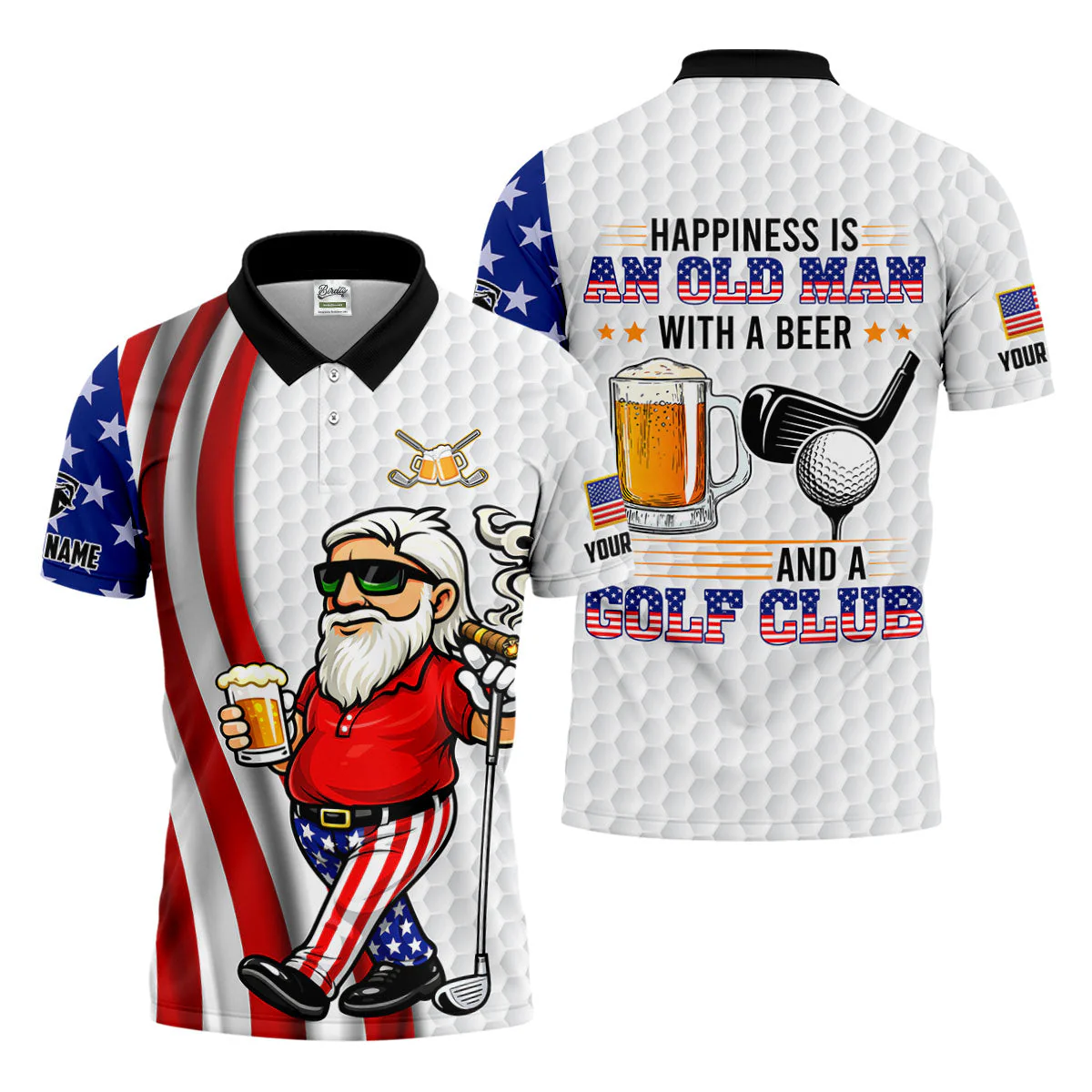 America 250th Anniversary Happiness Is An Old Patriotic Man With A Beer Funny - Personalized Polo Shirt - Gift For Dad, Grandpa, For Golf And Beer Lovers - Image 5