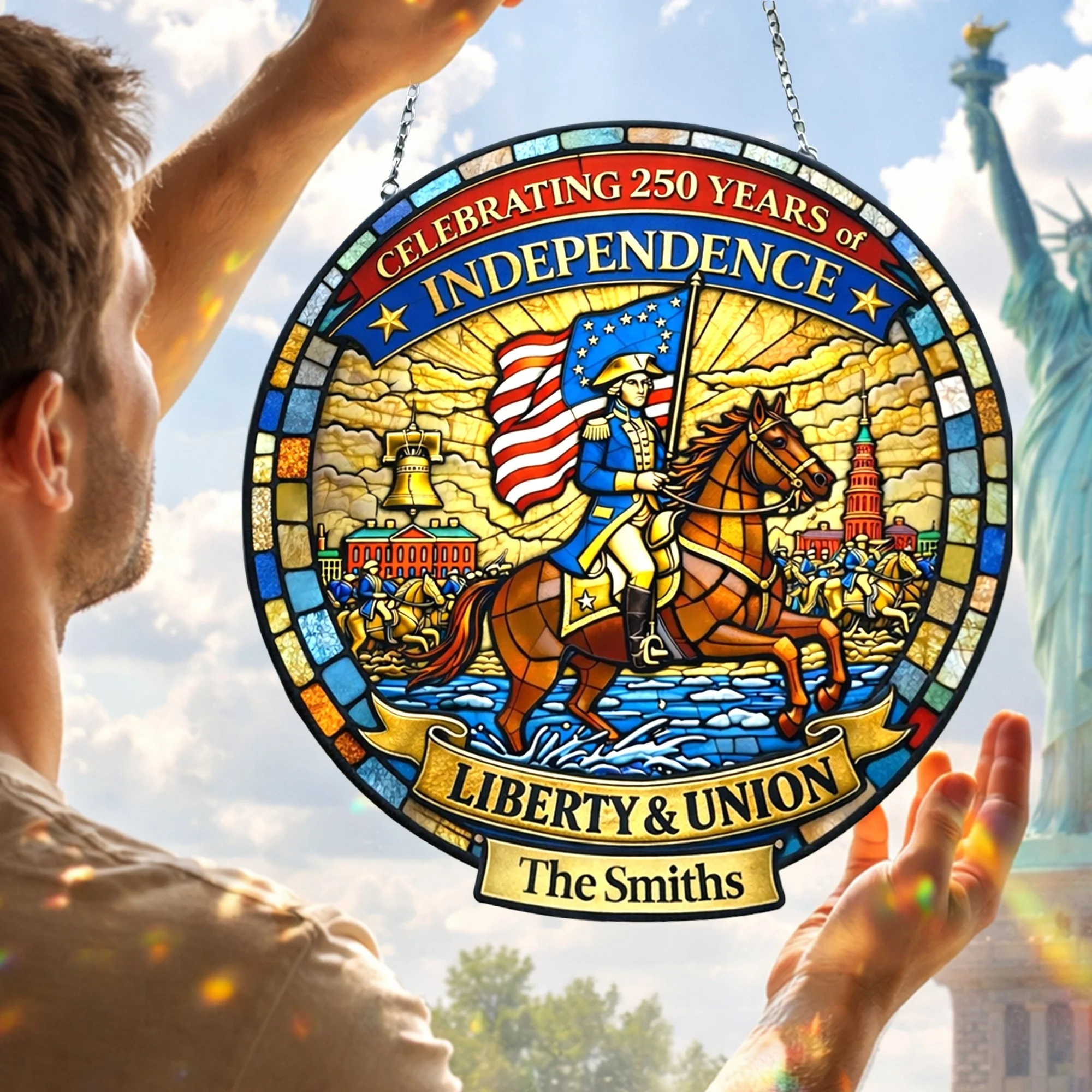 Celebrating 250 Years of American Independence Liberty Union - Personalized Window Hanging Suncatcher - Gift For Patriotic - Image 2