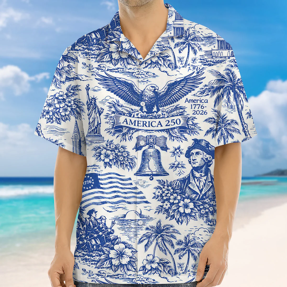 America 250th Anniversary Toile De Jouy Style Patriotic - Hawaiian Shirt - Gift for Dad, Husband, Grandpa | HN02 - Image 5