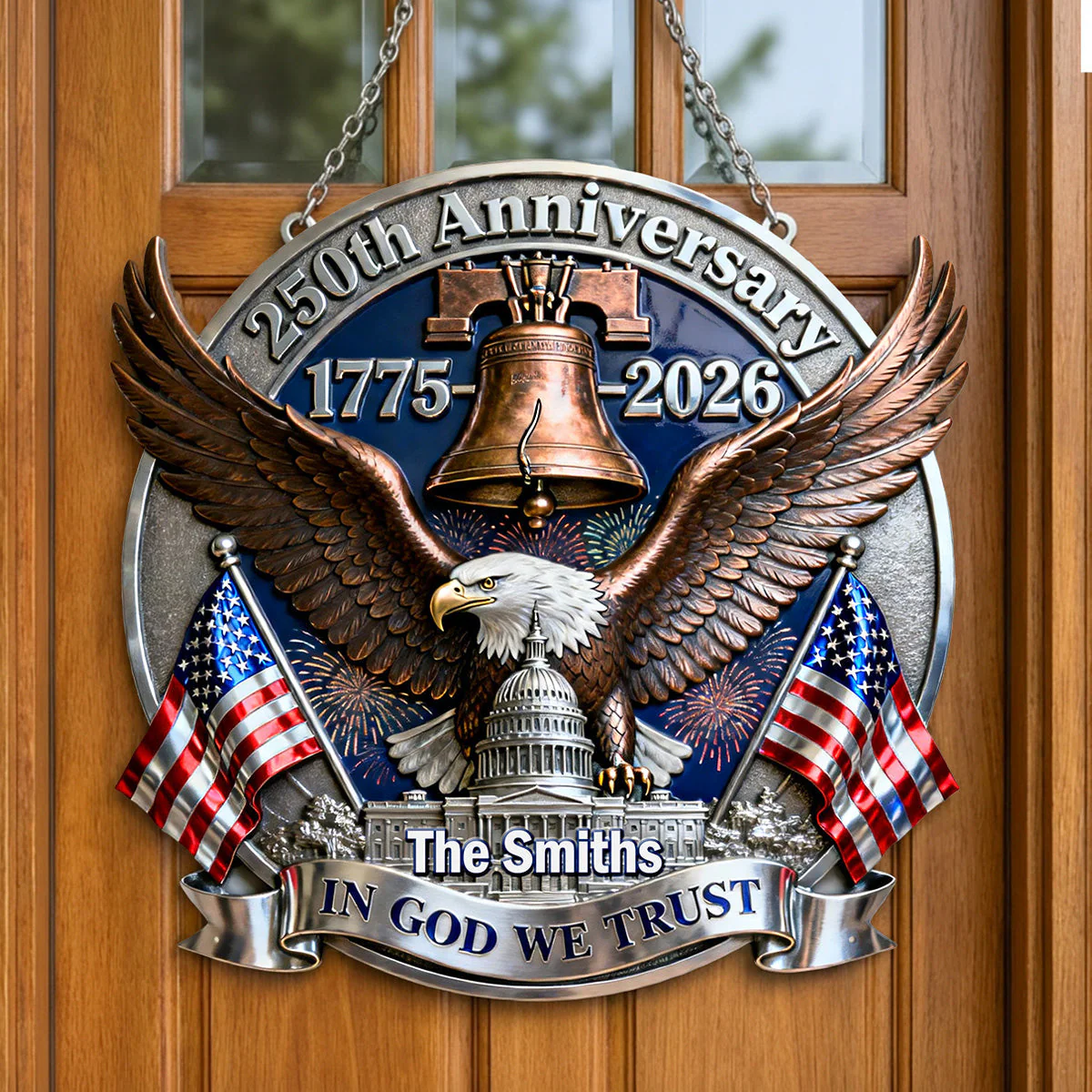 America 250th Independence Anniversary In God We Trust - Personalized Metal Sign - Gift For Patriotic Family - Image 2