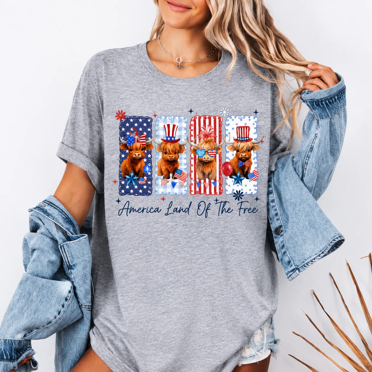 America Land Of The Free Highland Cow - Personalized Comfort Shirt - Gift For Farmers, Patriotic - Image 3