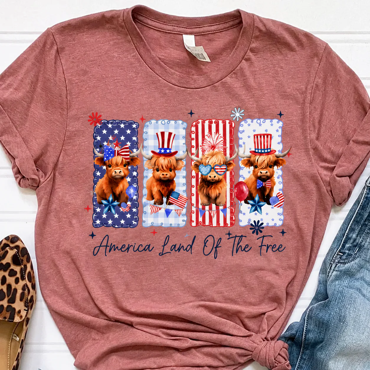 America Land Of The Free Highland Cow - Personalized Comfort Shirt - Gift For Farmers, Patriotic - Image 4