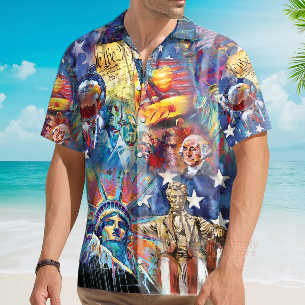 America My Patriotic Heart Beats Red White And Blue Hawaiian Shirt - Image 3