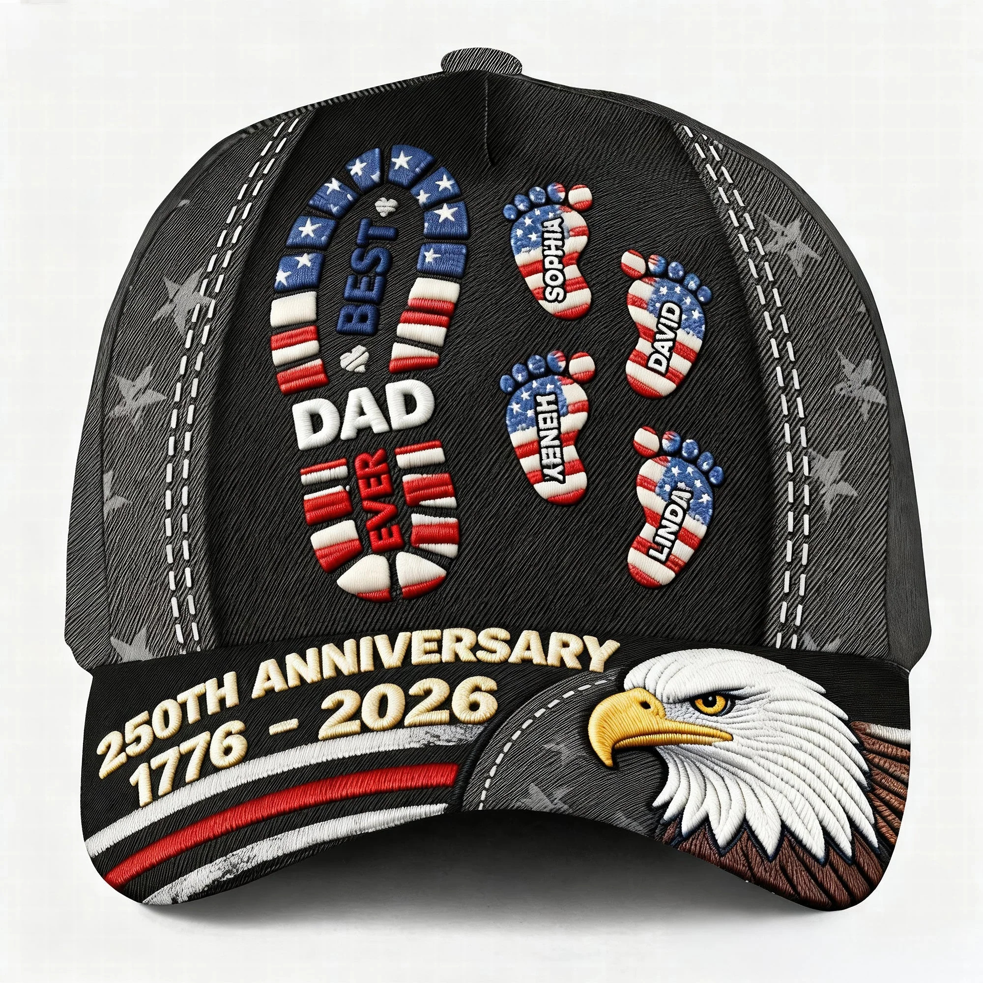 American 250th Anniversary Best Dad Ever Patriotic Footprints -Personalized Classic Cap - Gift For Dad - Image 3