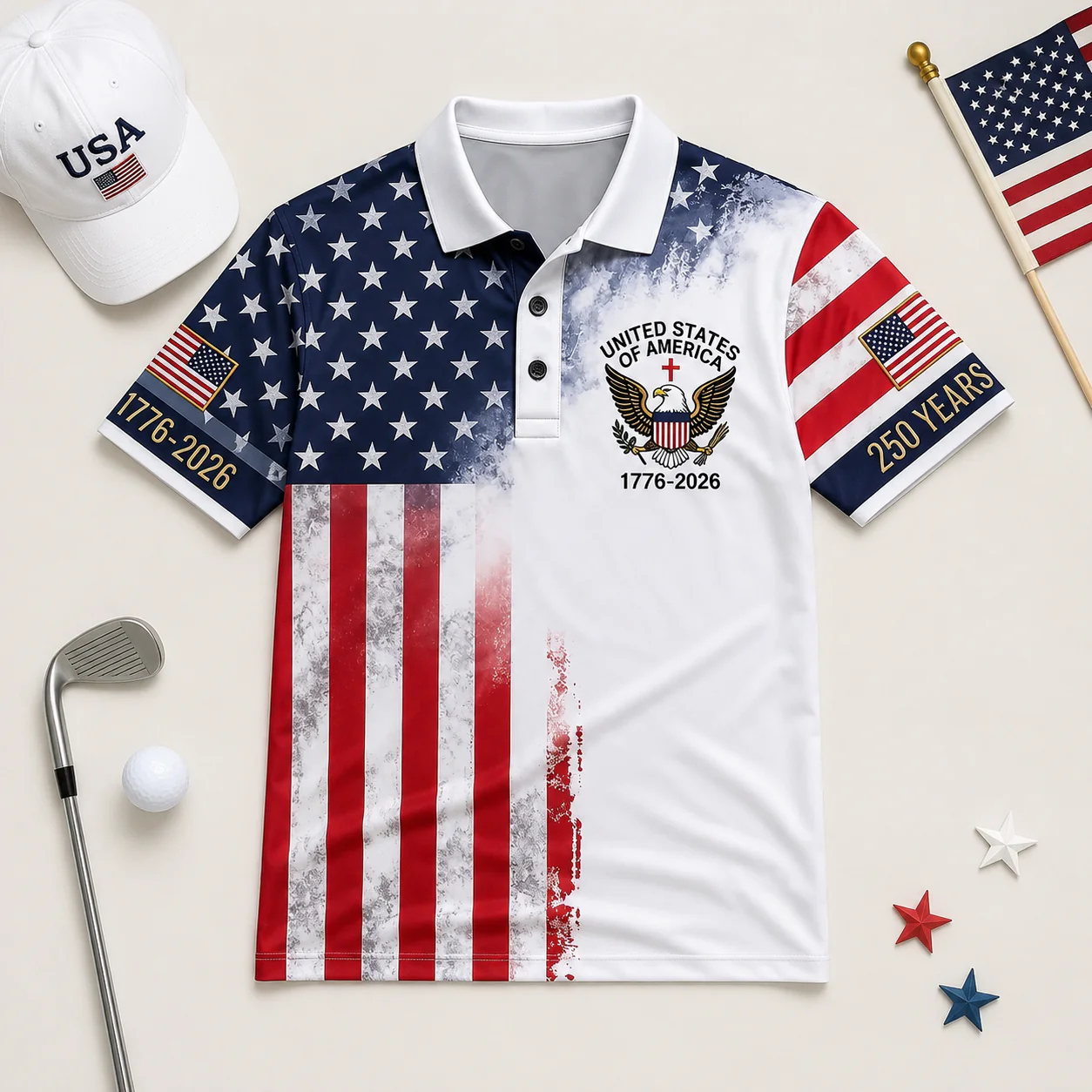 American 250th Anniversary Eagle - Polo Shirt - Gift For Dad, Grandpa, Patriots - Image 3