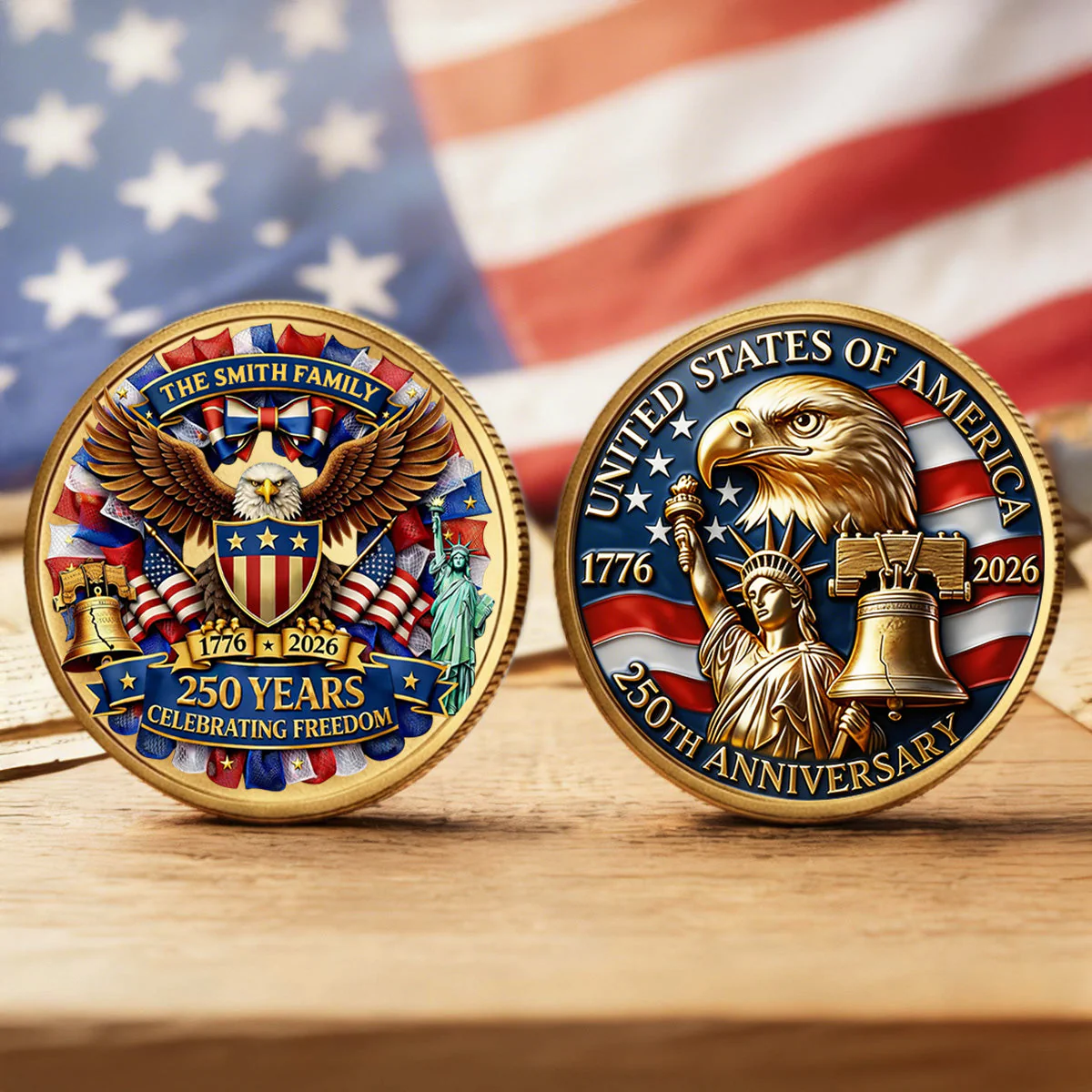American Eagle 250 Years Celebrating Freedom - Personalized Commemorative Coin - Gifts For Patriotic Family