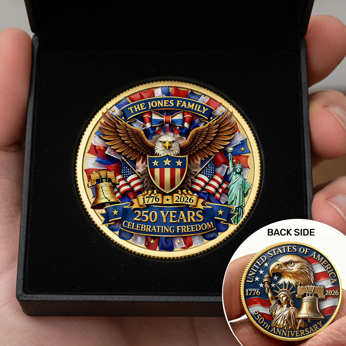 American Eagle 250 Years Celebrating Freedom - Personalized Commemorative Coin - Gifts For Patriotic Family - Image 2