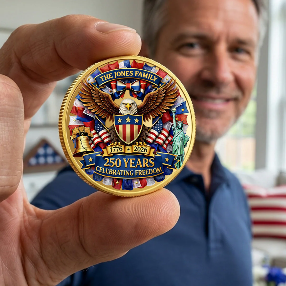 American Eagle 250 Years Celebrating Freedom - Personalized Commemorative Coin - Gifts For Patriotic Family - Image 3