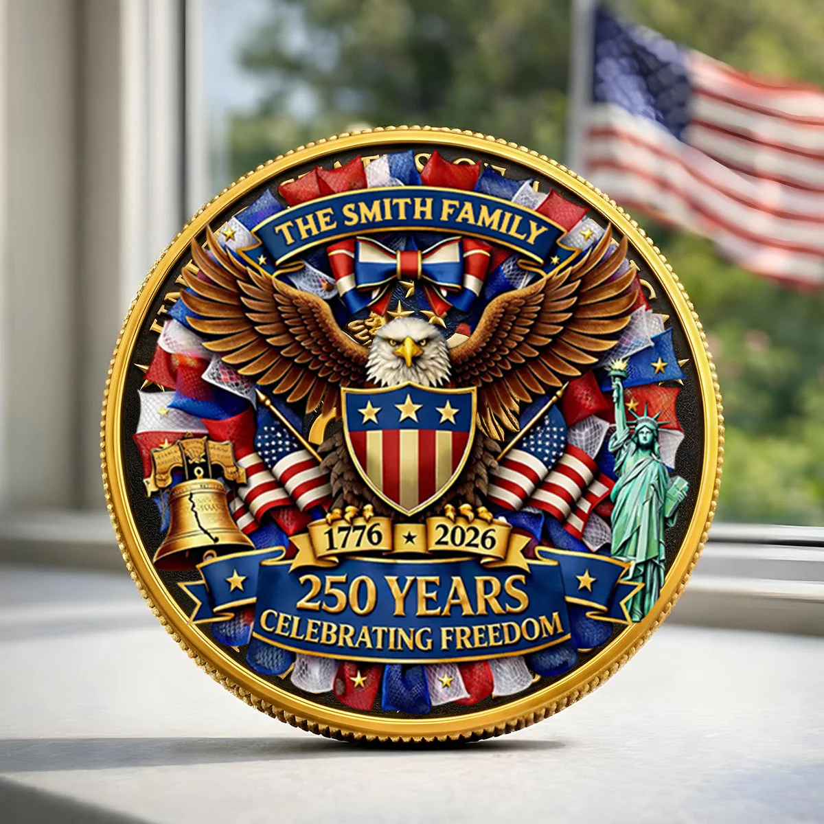 American Eagle 250 Years Celebrating Freedom - Personalized Commemorative Coin - Gifts For Patriotic Family - Image 4