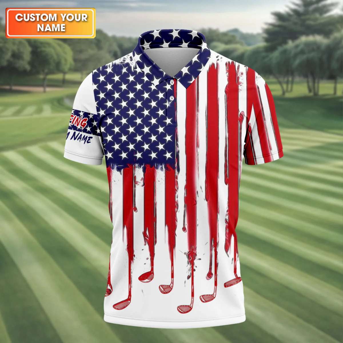 American Flag 250 Anniversary - Personalized Golf Polo Shirt - Gift For Dad, Grandpa, Golf Lovers - Image 3