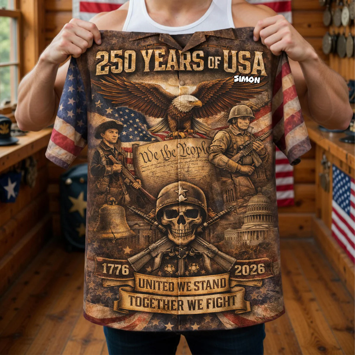 American Flag 250 Anniversary United We Stand - Personalized Hawaiian Shirt - Gift For Men, For Patriots - Image 2