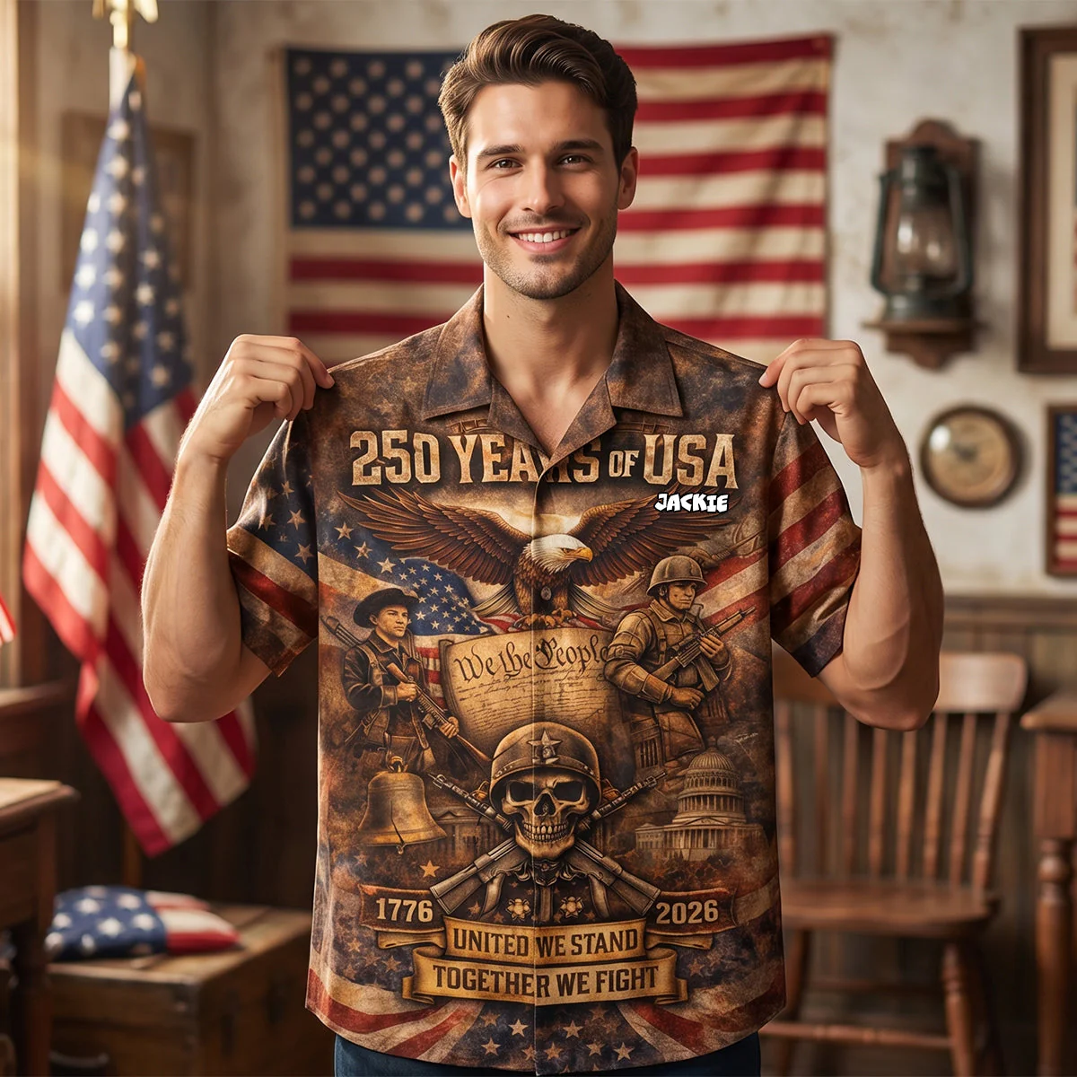 American Flag 250 Anniversary United We Stand - Personalized Hawaiian Shirt - Gift For Men, For Patriots - Image 3