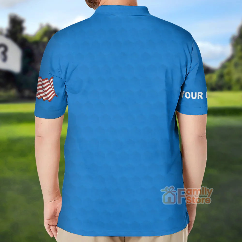 Personalized Custom Name American Flag 4th July Blue Men Golf Polo Shirt - Image 2