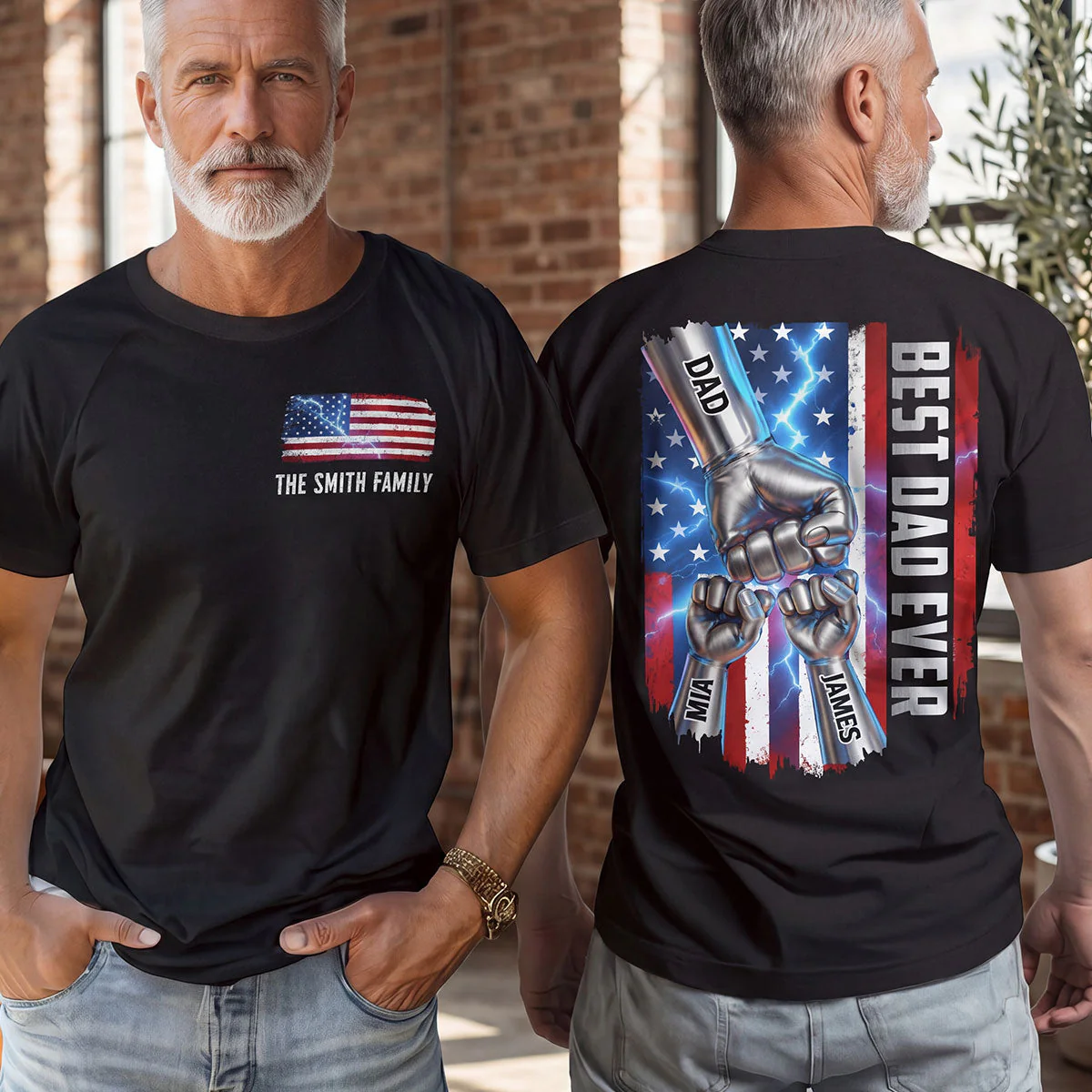 American Flag Best Dad Ever - Personalized AOP Tshirt - Gifts For Patriotic Dad, Grandpa