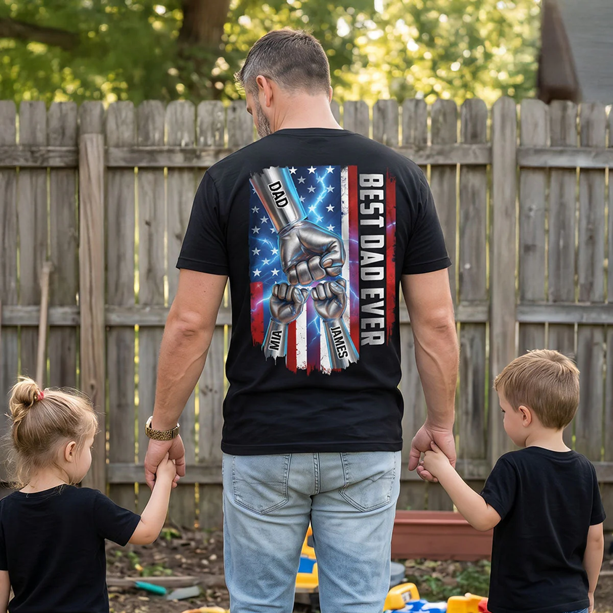 American Flag Best Dad Ever - Personalized AOP Tshirt - Gifts For Patriotic Dad, Grandpa - Image 3