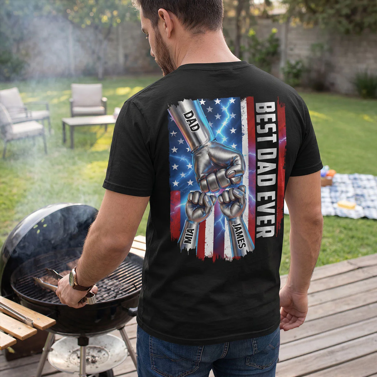 American Flag Best Dad Ever - Personalized AOP Tshirt - Gifts For Patriotic Dad, Grandpa - Image 4
