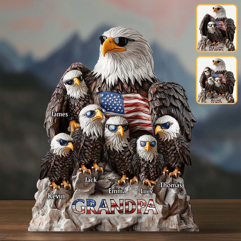 American Flag Dad Grandpa Eagle Family - Personalized Acrylic Plaque - Gift For Dad, Grandpa