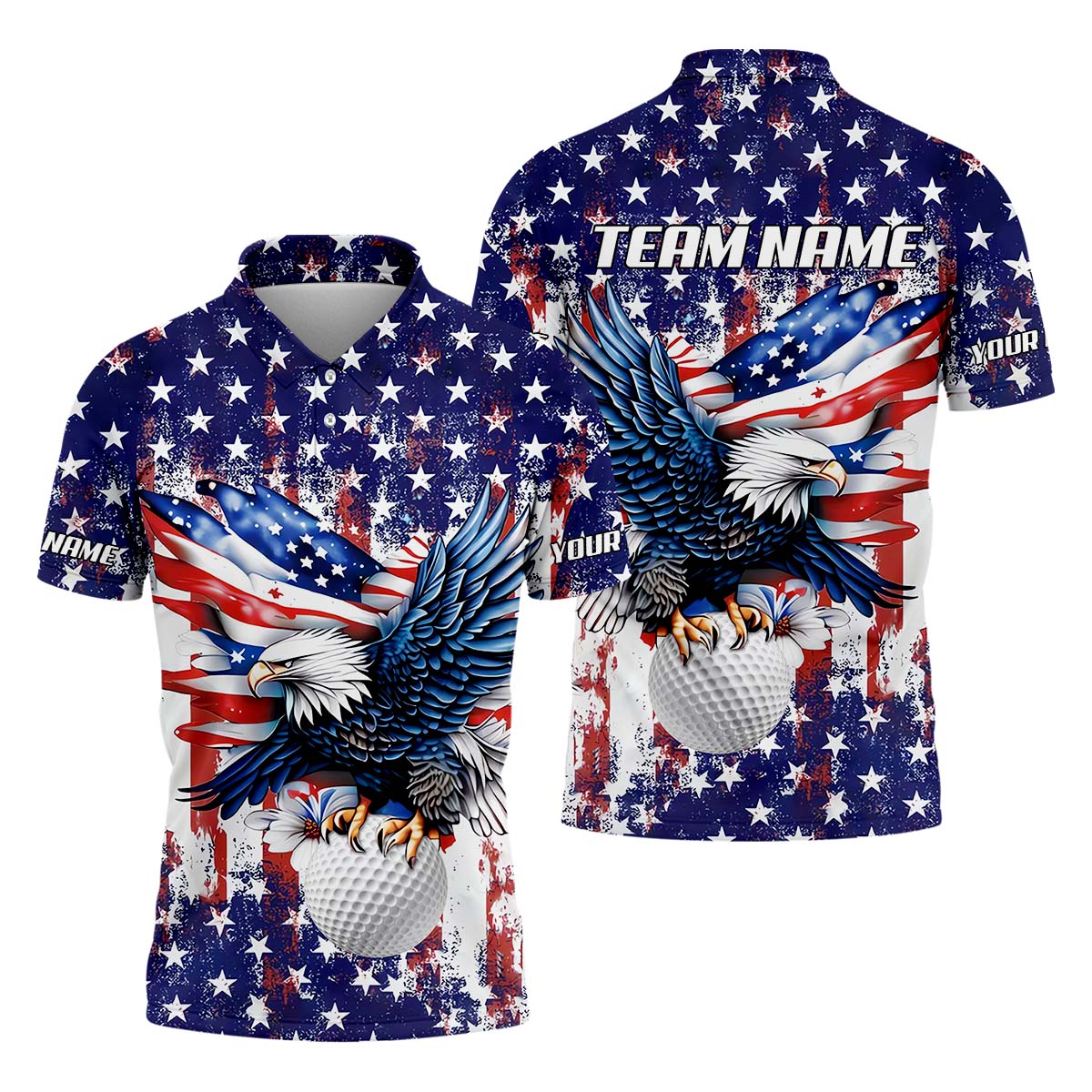 American Flag Eagle And Star 250 Anniversary - Personalized Polo Shirt - Gift For Dad, Patriots, Golf Lovers - Image 2