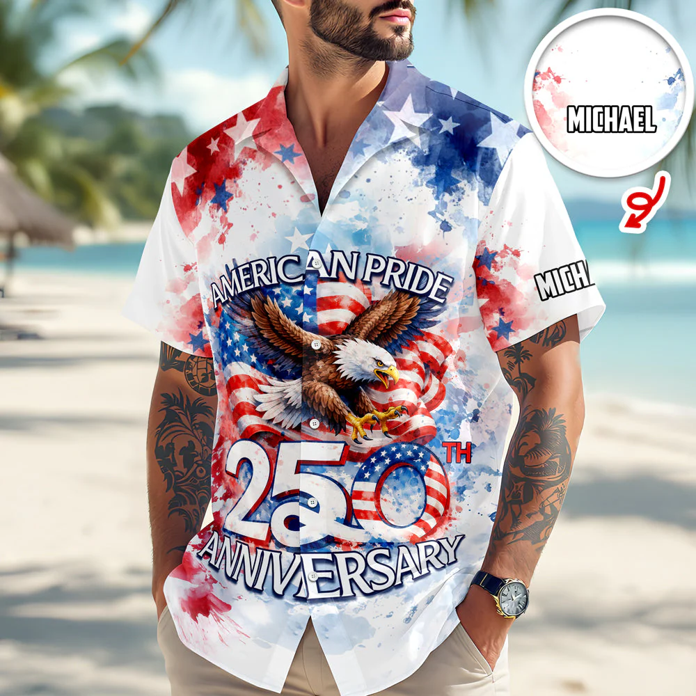 American Pride Patriotic 250th Anniversary Eagle 1776–2026 - Personalized Hawaiian Shirt - Gift for Dad, Husband, Grandpa HN02 - Image 3