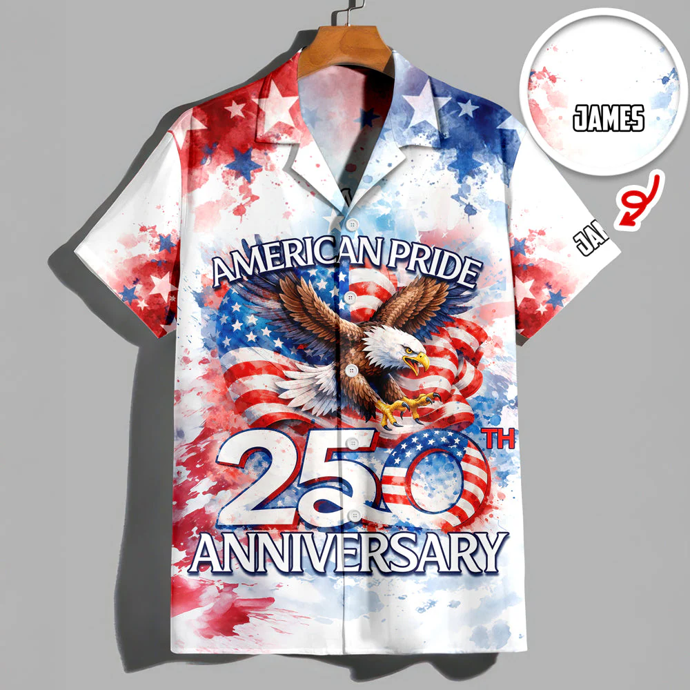 American Pride Patriotic 250th Anniversary Eagle 1776–2026 - Personalized Hawaiian Shirt - Gift for Dad, Husband, Grandpa HN02 - Image 4