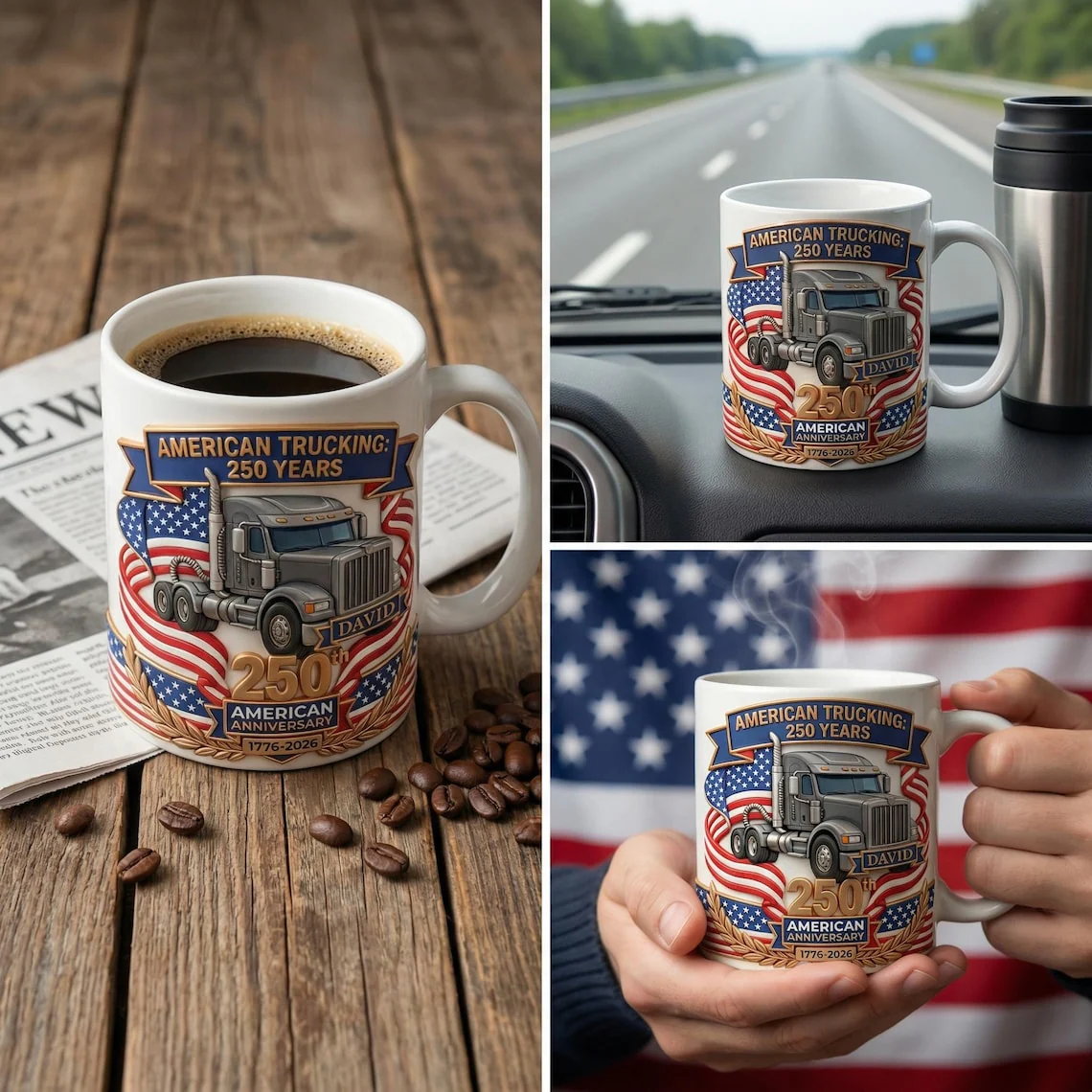 American Trucking 250 Years Anniversary - Personalized White Mug - Gifts For Patriots - Image 3