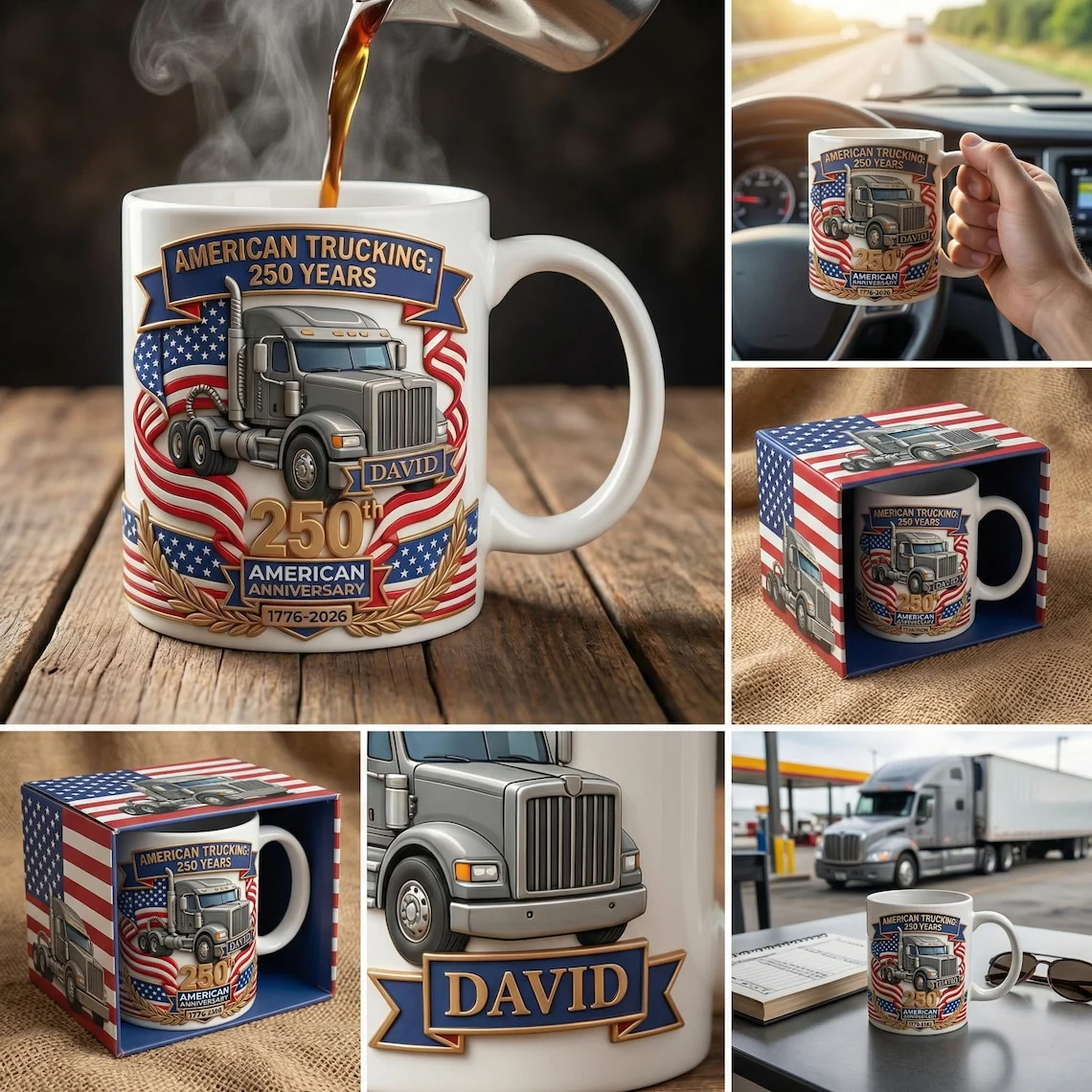 American Trucking 250 Years Anniversary - Personalized White Mug - Gifts For Patriots - Image 4