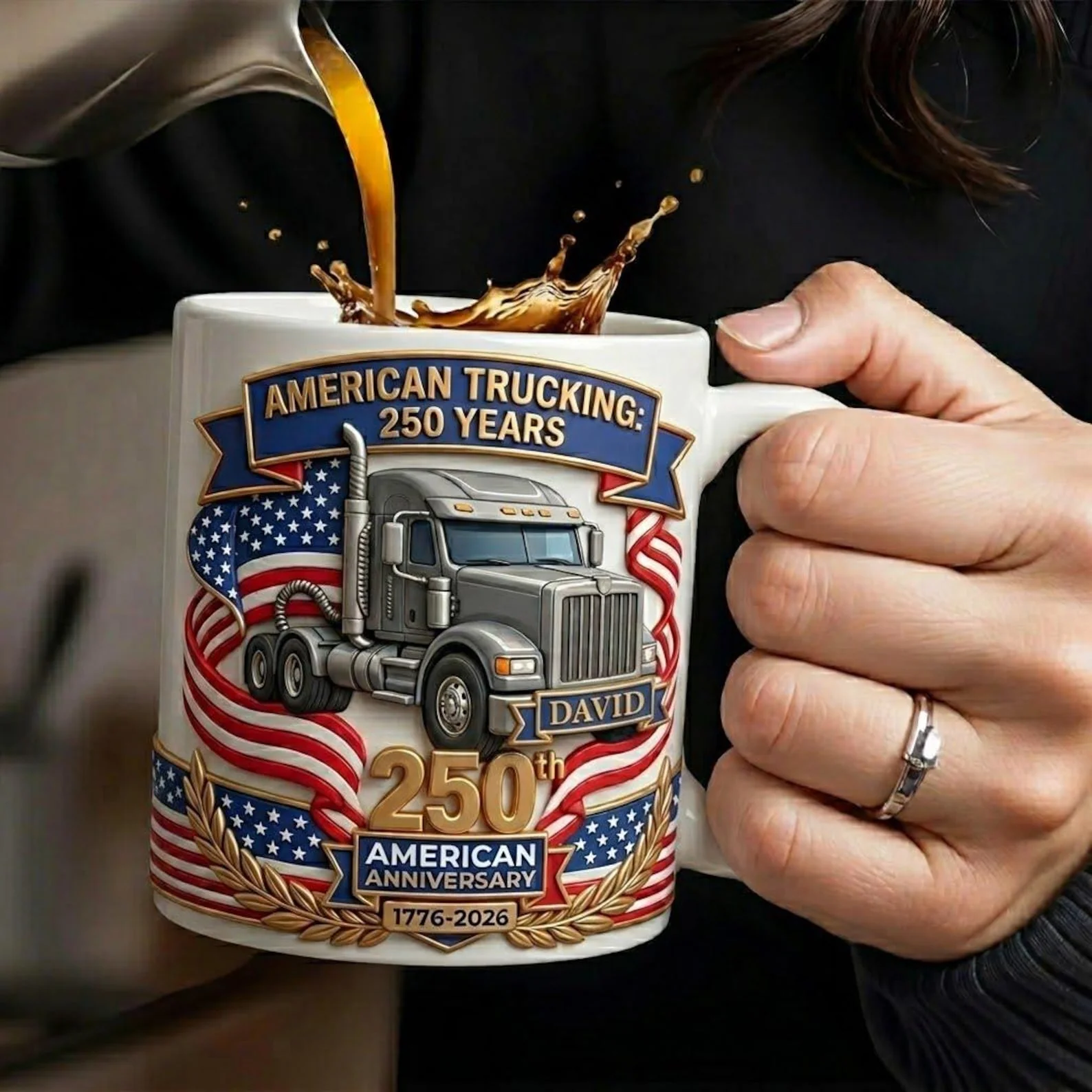 American Trucking 250th Anniversary - Personalized White Mug - Gift For Patriots