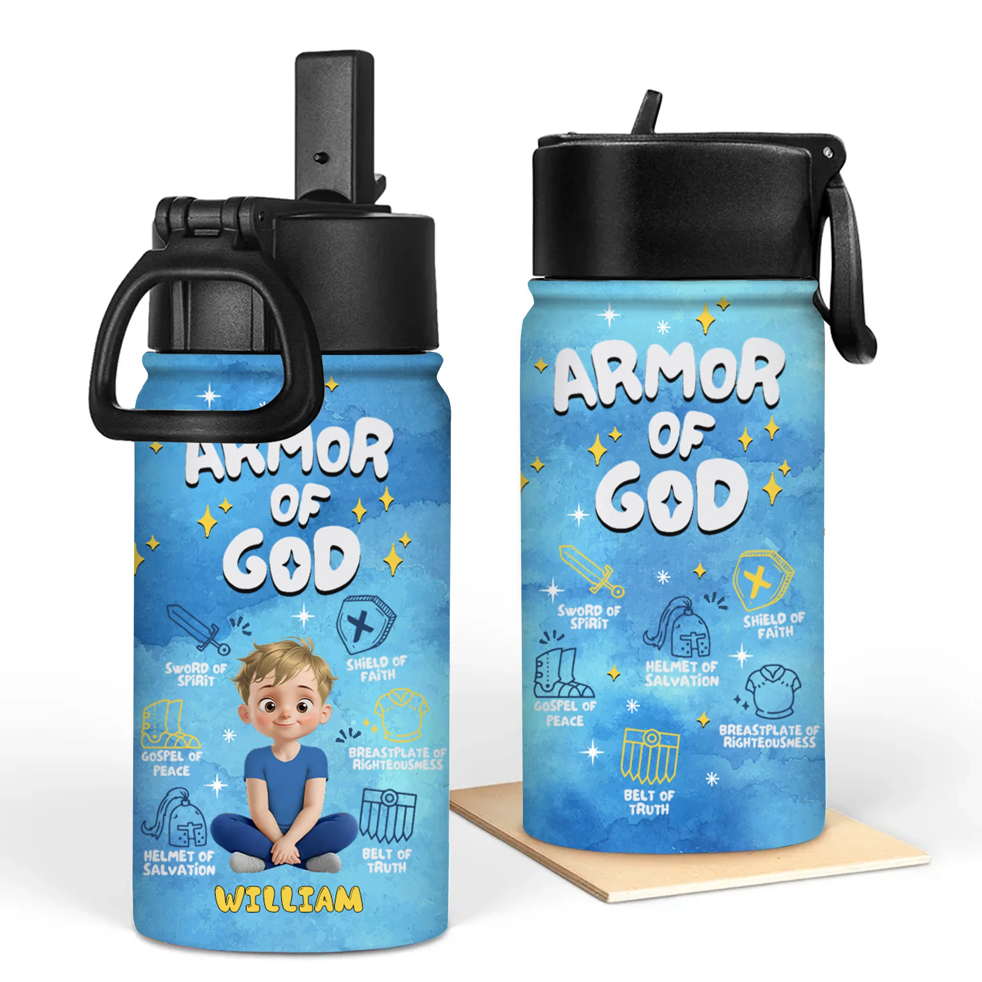 Armor Of God - Personalized Kid Water Bottle - Back To School Gift For Kids | GR25 TD118
