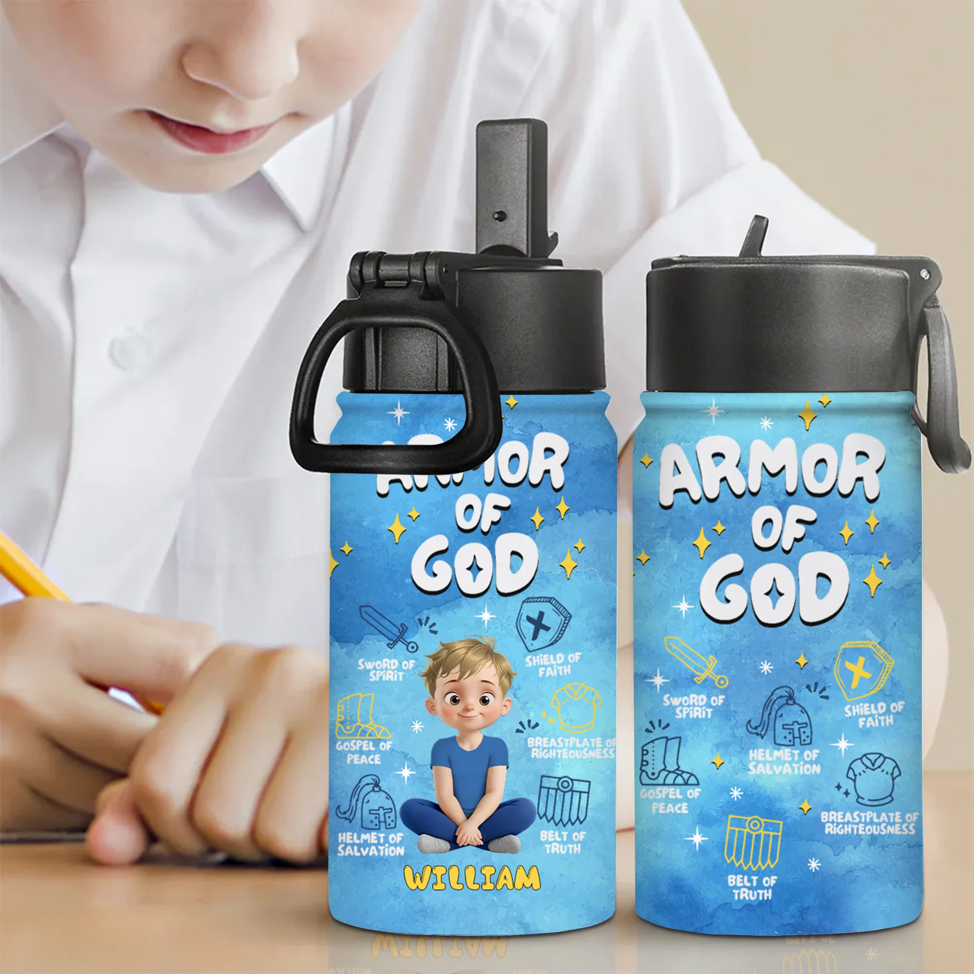 Armor Of God - Personalized Kid Water Bottle - Back To School Gift For Kids | GR25 TD118 - Image 2