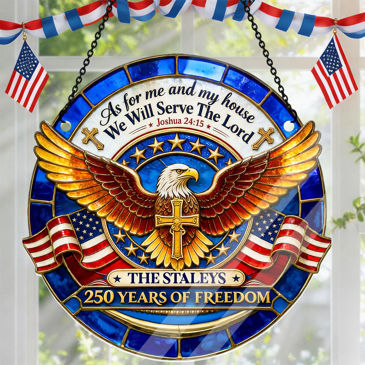 As For Me And My House - Personalized Window Hanging Acrylic Suncatcher - Gift For Patriots HN02