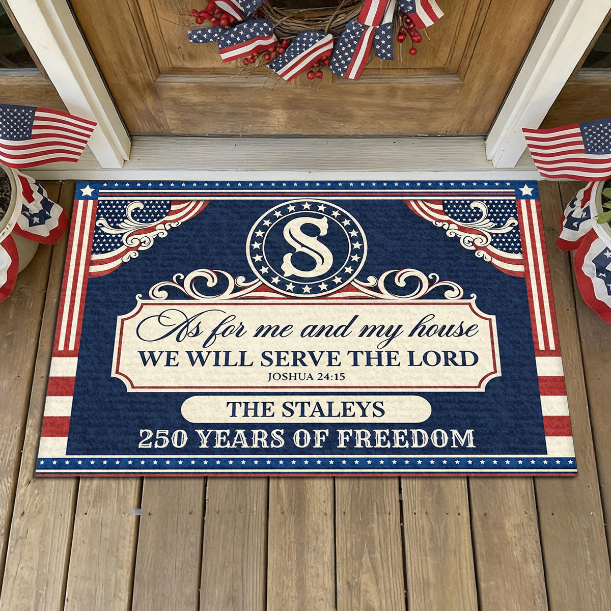 As For Me And My House We Will Serve The Lord - Personalized Doormat - 250 Years Of Independence Day Gift For Family BA01
