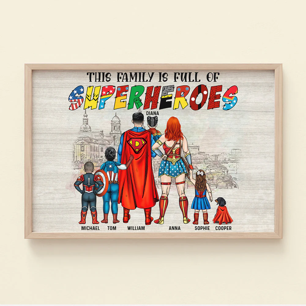 Super Hero Assemble, The Super Family - Personalized Canvas Print - Gift For Family - CL02.Ver4 - Mom, Dad - 6 Kids