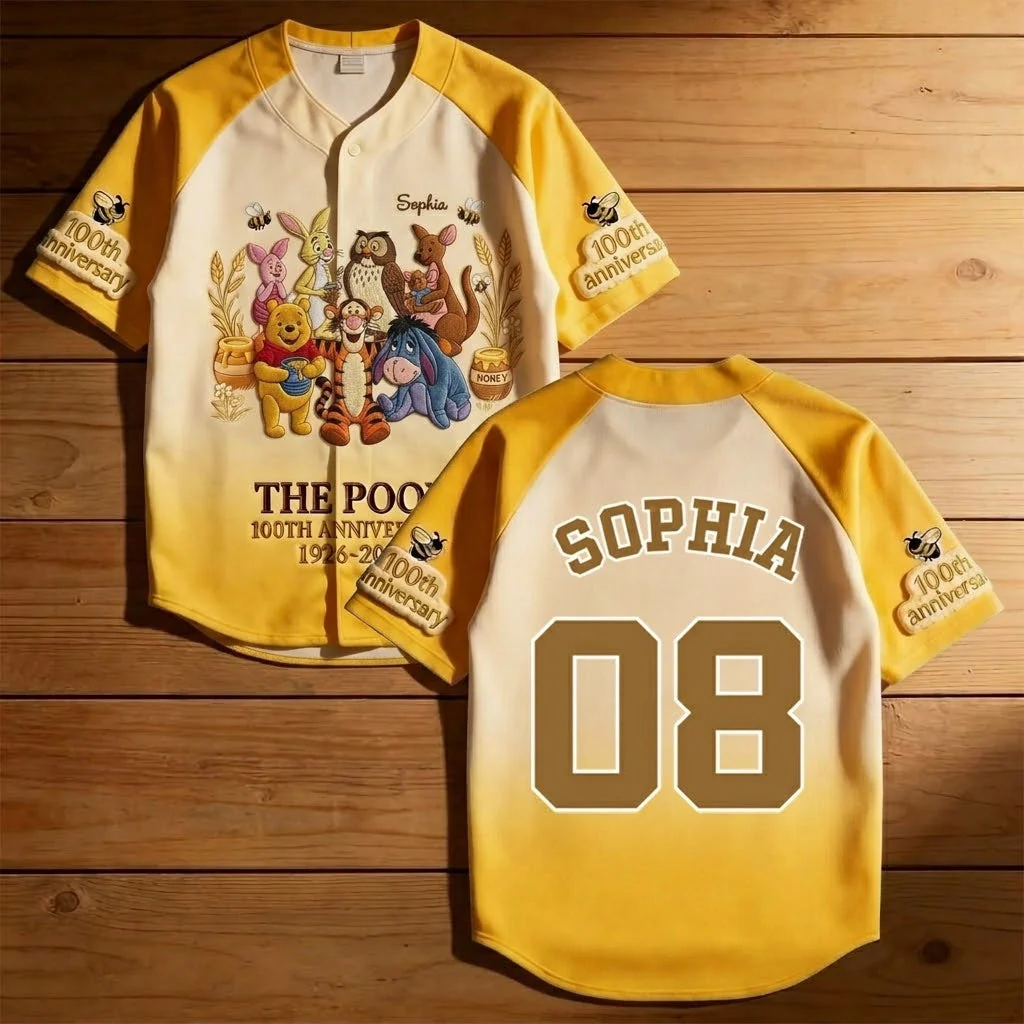 BA01. DSNY 100th Anniversary Group Of Honey Friends - Personalized Baseball Jersey For Kids, Adult - Gift For Movie Fans - Image 3