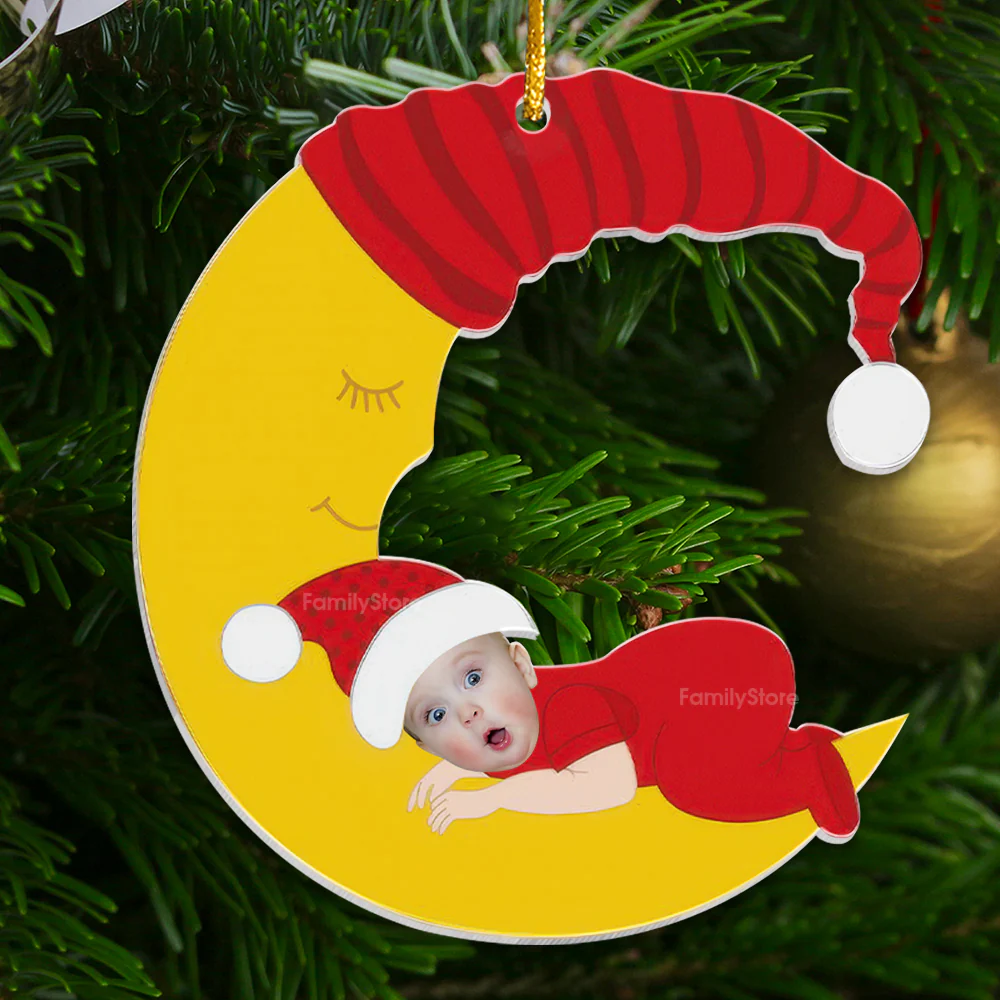 Custom Photo Baby Sleeping On The Moon - Gift For Family - Personalized Acrylic Ornament - NA94 - Image 2