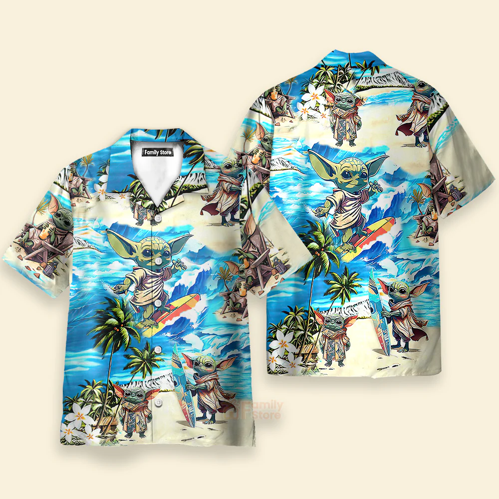 Baby Yoda Stwa Surfing - Hawaiian Shirt For Men, Women, Kids - Image 2