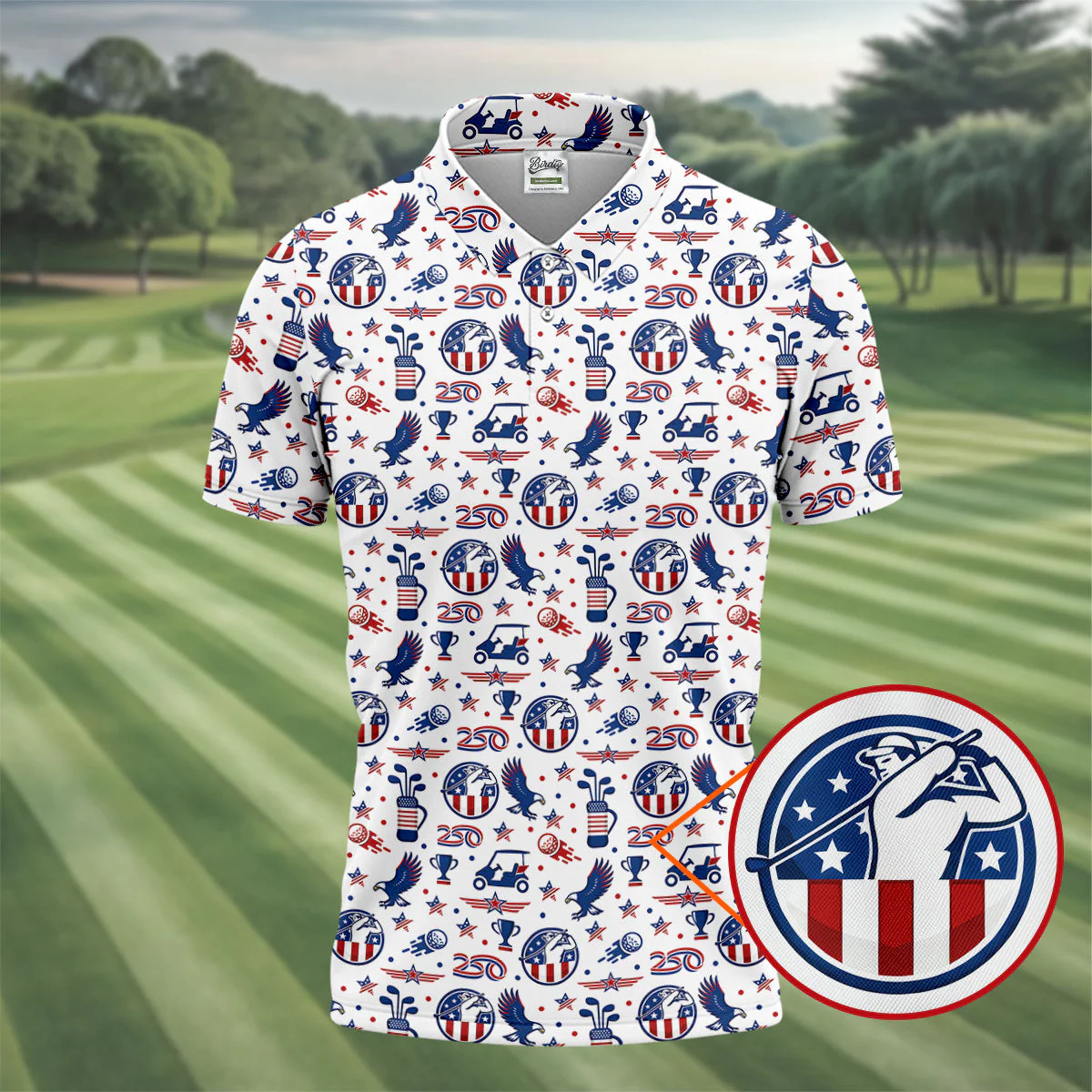Bald Eagle American Flag Golf Pattern - Personalized Polo Shirt - Gift For Dad, Grandpa, Golf Lovers - Image 2