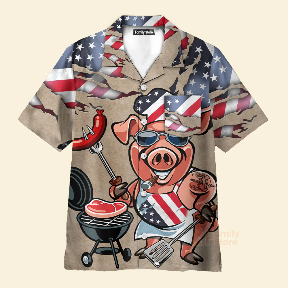 BBQ Pig Cooker Chest Pocket Short Sleeve Casual Shirt Hawaiian Shirt - Image 2