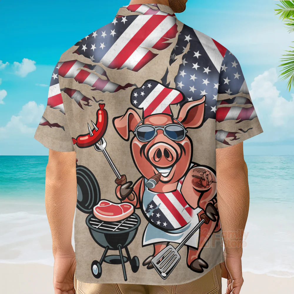 BBQ Pig Cooker Chest Pocket Short Sleeve Casual Shirt Hawaiian Shirt - Image 5